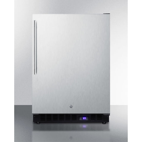 Accucold Frost-free outdoor all-freezer for built-in or freestanding use with black cabinet, stainless steel door,