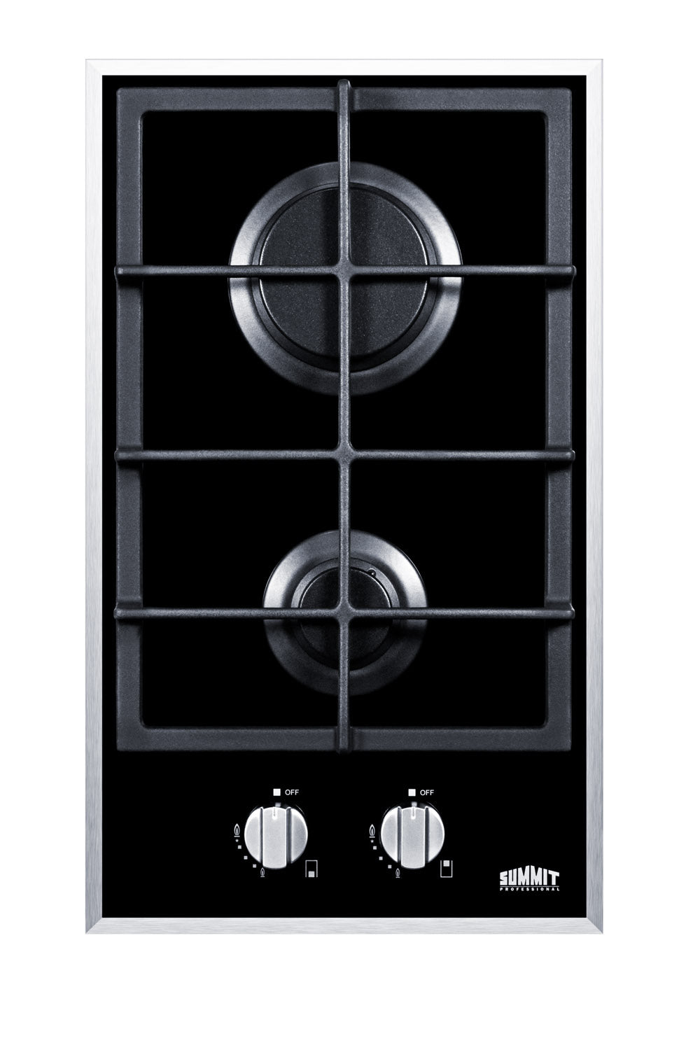 2-burner Gas-on-glass Cooktop with Sealed Burners and Cast Iron Grates