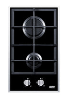 2-burner Gas-on-glass Cooktop with Sealed Burners and Cast Iron Grates