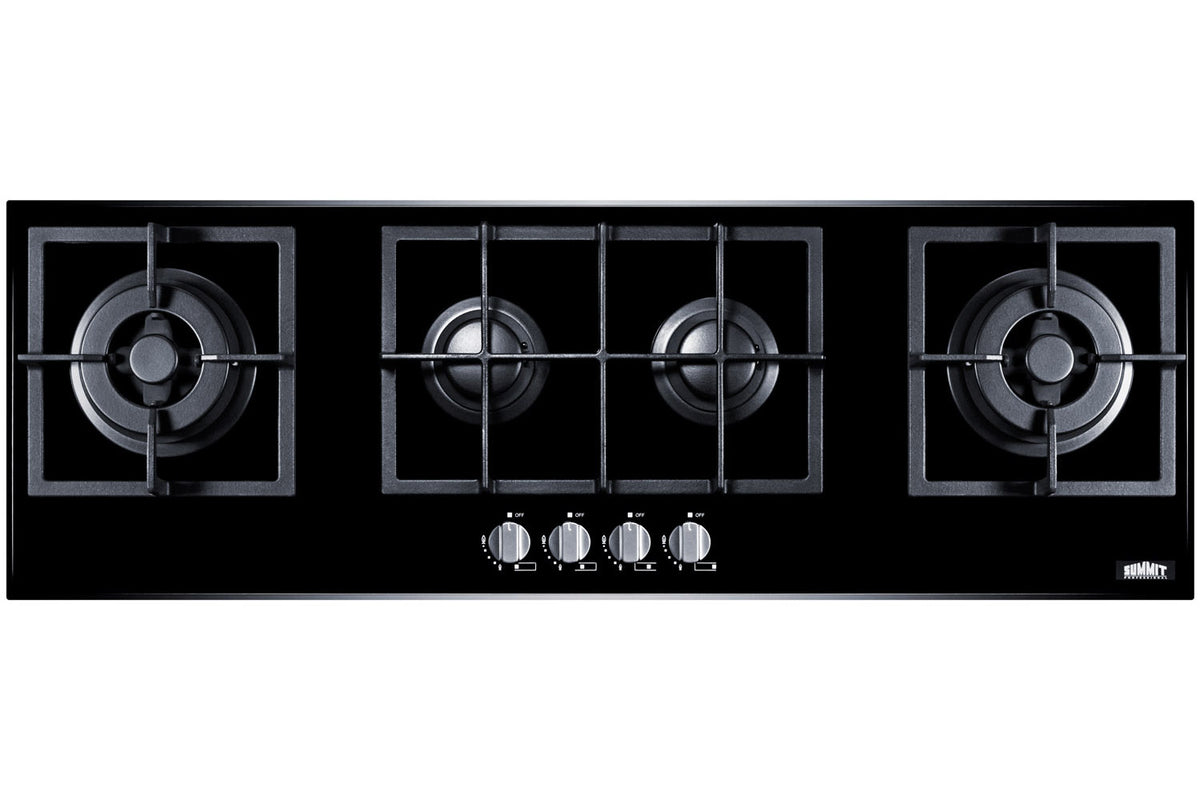 4-burner island gas-on-glass cooktop with sealed burners and cast iron grates