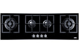 4-burner island gas-on-glass cooktop with sealed burners and cast iron grates