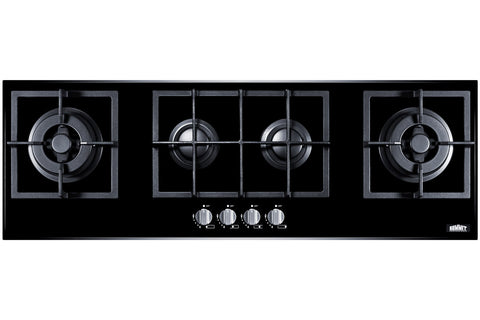 4-burner island gas-on-glass cooktop with sealed burners and cast iron grates