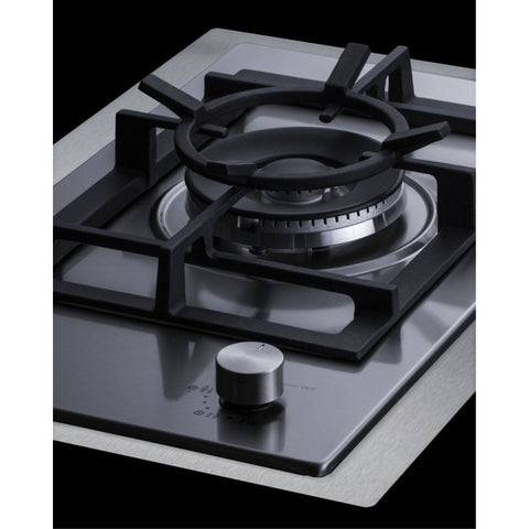 Accucold 1-burner gas cooktop made in Italy w/15" wide trim kit in stainless steel with sealed dual flame burner, cast