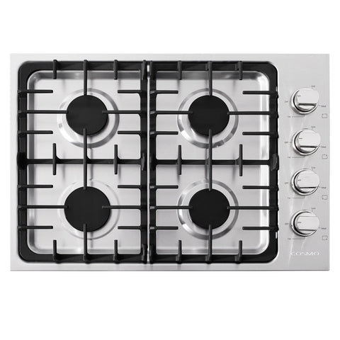 Accucold 4-burner LP gas cooktop made in Italy in stainless steel with cast iron grates