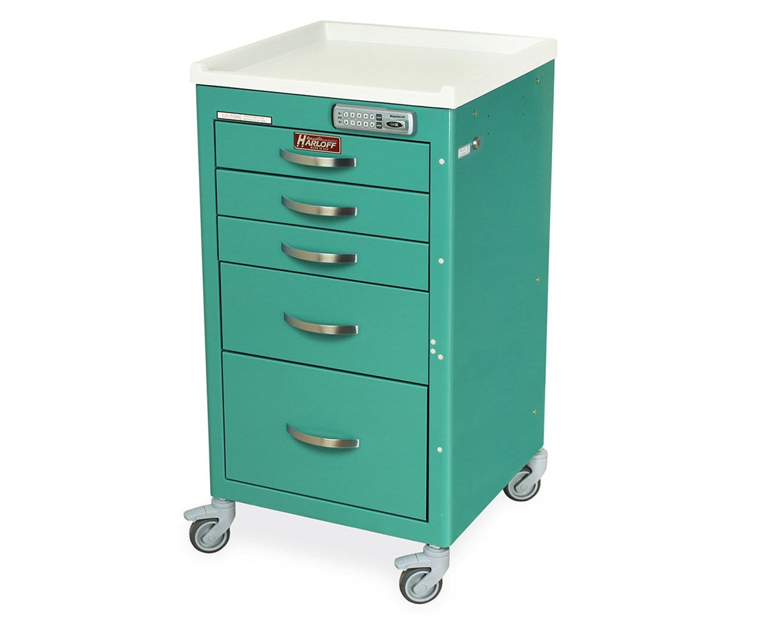 Mini Line 5 Drawer Cart (Short Cabinet), Basic Electronic Pushbutton Lock with Key Lock Override, Factory Set User and S