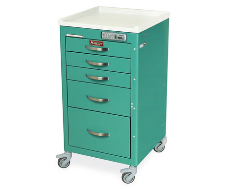Mini Line 5 Drawer Cart (Short Cabinet), Basic Electronic Pushbutton Lock with Key Lock Override, Factory Set User and S
