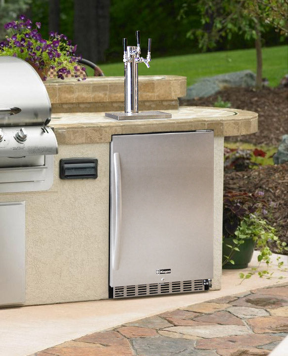 Accucold Commercially approved built-in undercounter outdoor double tap beer kegerator in complete stainless steel