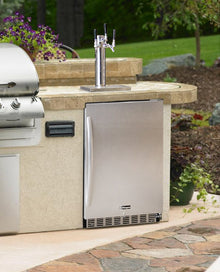 Commercially approved built-in undercounter outdoor double tap beer kegerator in complete stainless steel (Model BC74OSCOMTWINLHD)