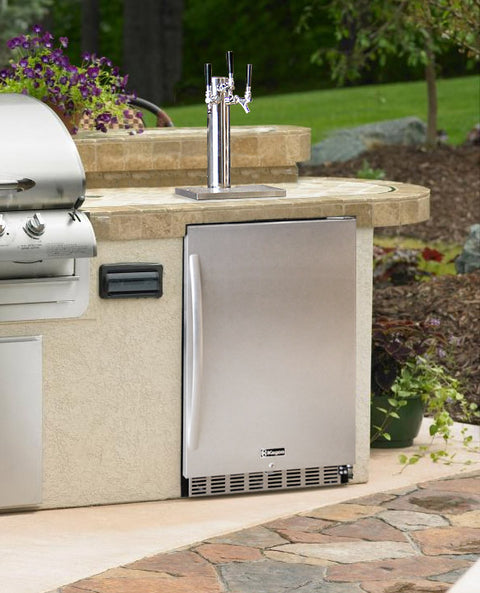 Accucold Commercially approved built-in undercounter outdoor double tap beer kegerator in complete stainless steel