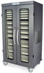 Double Column Mobile Cabinet with Solid front Key Locking doors (2), Above is a double width open column ; Below is a Sp