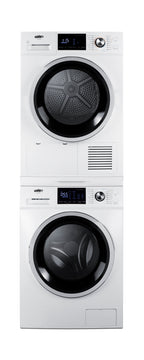 Stacked front load washer with heat pump dryer