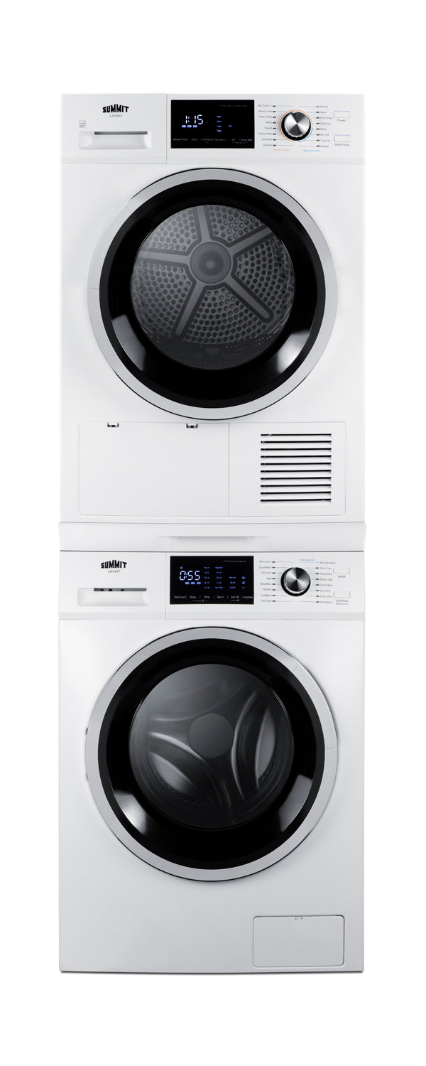 Stacked front load washer with heat pump dryer
