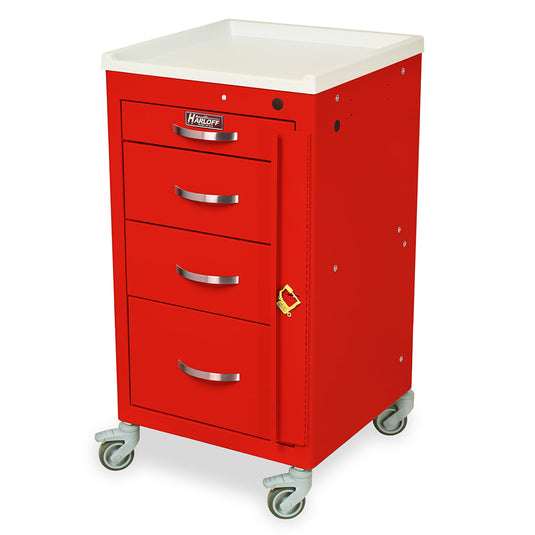 M-Series Mini Width Crash Cart, Short Height, Four Drawers, Breakaway Lock, M3DS1824B04