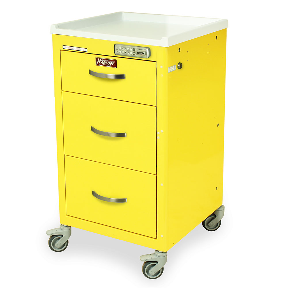 Harloff 3 Drawer Specialty Package Infection Control Cart, Basic Electronic Pushbutton Lock with Key Lock Override,