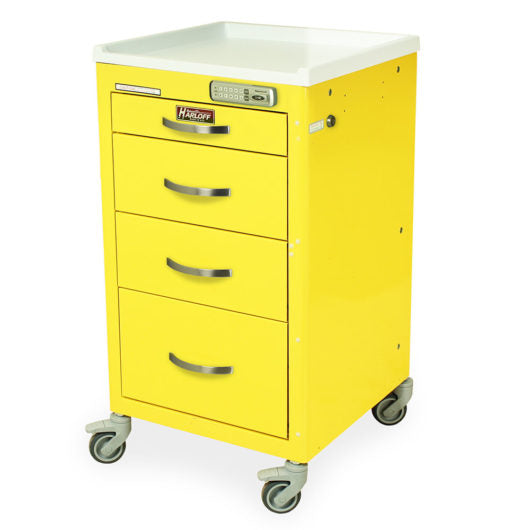 M-Series Short Infection Control Medical Cart, Mini Width, Four Drawers, E-Lock, M3DS1824E04