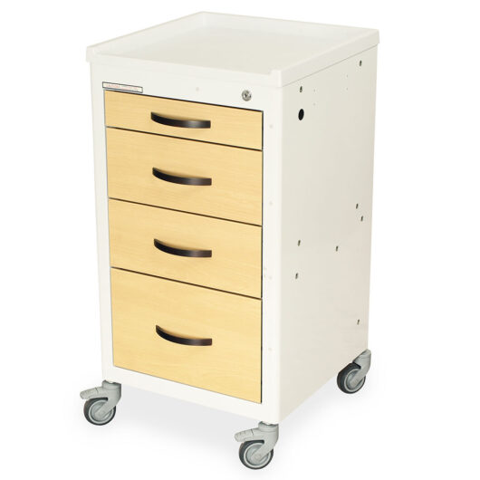 M-Series X-Short Wood Style Drawer Fronts Cart, Mini Width, Four Drawer, Key Lock, M3DS1821K04-AN