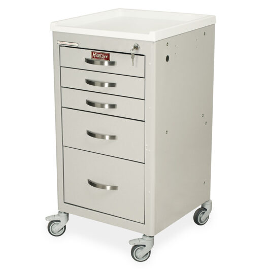 M-Series Mini Width Medical Procedure Cart, Short Height, Five Drawers, Key Lock, M3DS1824K05