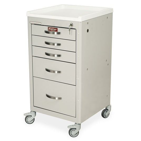 M-Series Mini Width Medical Procedure Cart, Short Height, Five Drawers, Key Lock, M3DS1824K05