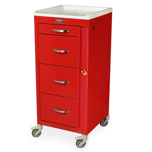 M-Series Tall Narrow Width Emergency Cart, Four Drawers, Breakaway Lock, M3DS1830B04