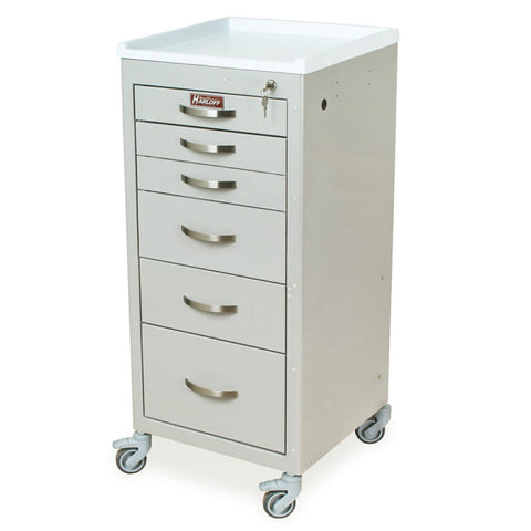 Harloff Value Line Narrow 6 drawer cart ,Key locking, with 4-3", 2-9" drawers. Standard Package Includes Top Rail/Push