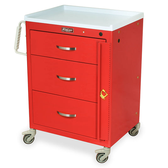 M-Series Mini Emergency Crash Cart, Short Height, Medium Width, Three Drawers, Breakaway Lock, M3DS2424B03