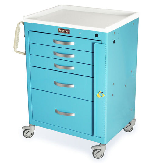 M-Series Emergency Medical Cart, Short Height, Medium Width, Five Drawers, Breakaway Lock, M3DS2424B05