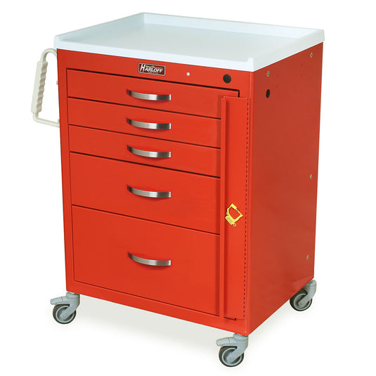 M-Series Emergency Medical Cart, Short Height, Medium Width, Five Drawers, Breakaway Lock, M3DS2424B05