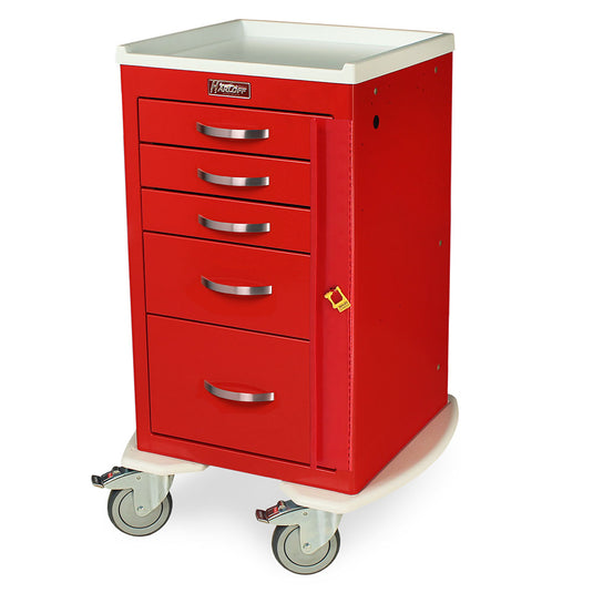 M-Series Narrow Mobile Emergency Cart, Mini Width, Short Height, Five Drawers, Breakaway Lock, MDS1824B05