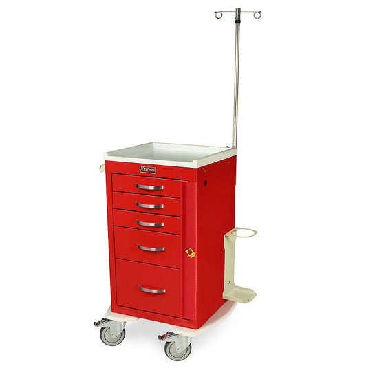 M-Series Mini Width Emergency Cart with MD18-EMG Accessory Package, Short Height, Five Drawers, Breakaway Lock, MDS1824B05+MD18-EMG