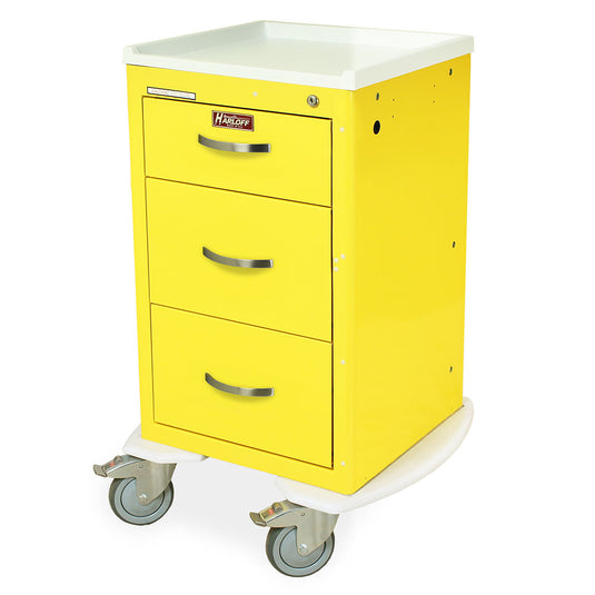 M-Series Mini Width Narrow Isolation Cart, Short Height, Three Drawers, Key Lock, MDS1824K03