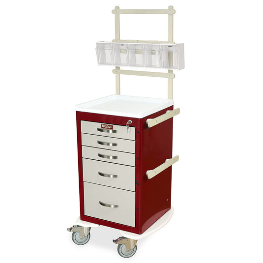 M-Series Short Anesthesia Cart with MD18-ANS Accessories Package, Mini Width, Five Drawers, Key Lock, MDS1824K05+MD18-ANS