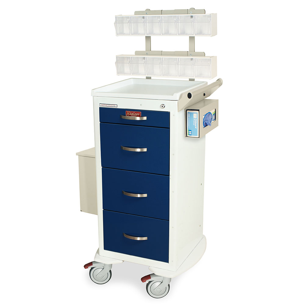 M-Series Tall Mobile Phlebotomy Workstation with MD18-PHB Accessory Package, Mini Width, Four Drawers, Key Lock, MDS1830K04+MD18-PHB