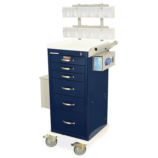 M-Series Tall Phlebotomy Storage Cart with MD18-PHB Accessory Package, Mini Width, Six Drawers, Latch Lock, MDS1830L06+MD18-PHB