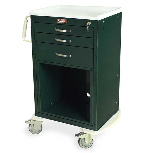 M-Series Medium Width Cart, Three Drawers, Equipment Holder, Key Lock, MDS2430KC5+MD24-DRW18-EH