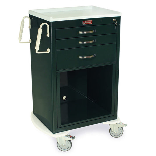 M-Series Medium Width Cart, Three Drawers, Equipment Holder, Key Lock, MDS2430KC5+MD24-DRW18-EH