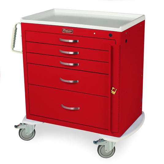 M-Series Short Emergency Crash Cart, Standard Width, Five Drawers, Breakaway Lock, MDS3024B05