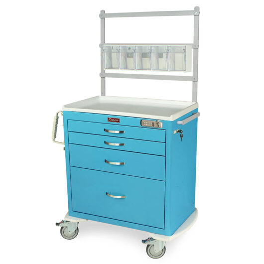 M-Series Durable Anesthesia Cart with MD30-ANS Accessory Package, Short Height, Standard Width, Four Drawers, E-Lock, MDS3024E14+MD30-ANS