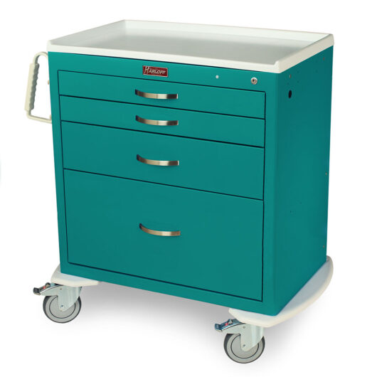 M-Series Short Mobile Procedure Cart, Standard Width, Four Drawers, Key Lock, MDS3024K14