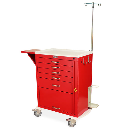 M-Series Tall Crash Cart with Accessory Package, Flip-Up Door, Standard Width, Five Drawers, Breakaway Lock, MDS3030B05-12FD+MD30-EMG1