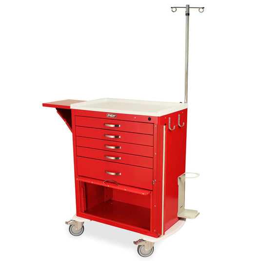 M-Series Tall Crash Cart with Accessory Package, Flip-Up Door, Standard Width, Five Drawers, Breakaway Lock, MDS3030B05-12FD+MD30-EMG1