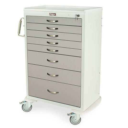 M-Series High Capacity Mobile Medical Cart, XX-Tall, Standard Width, Eight Drawers, Key Lock, MDS3036K08