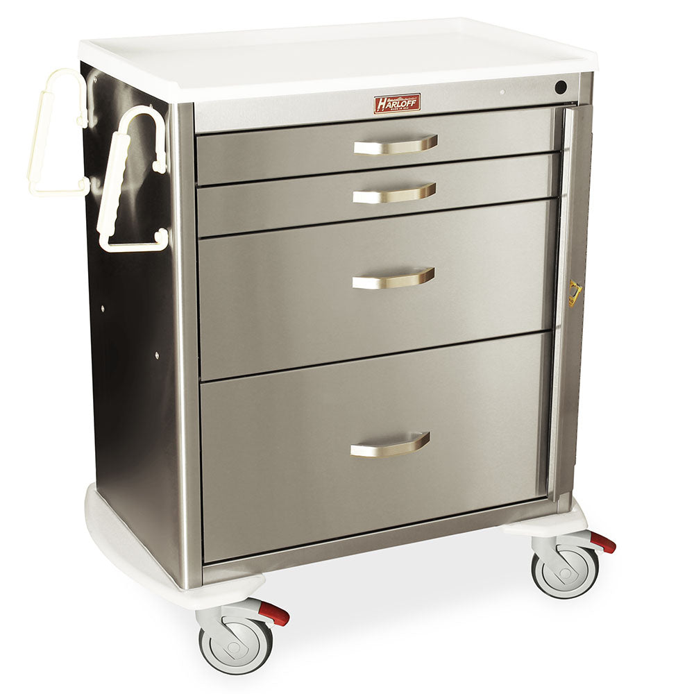 M-Series Cart -Stainless Steel, Standard Width Medium Height Cabinet with 30" of Vertical Drawer Space, Key Locking, 6