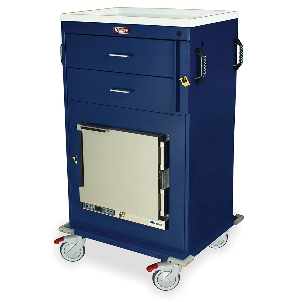 MH Treatment Cart with 1.0 Cubic Feet Medical Grade Refrigerator, Two Drawers, Breakaway Lock, MH4216B Main image