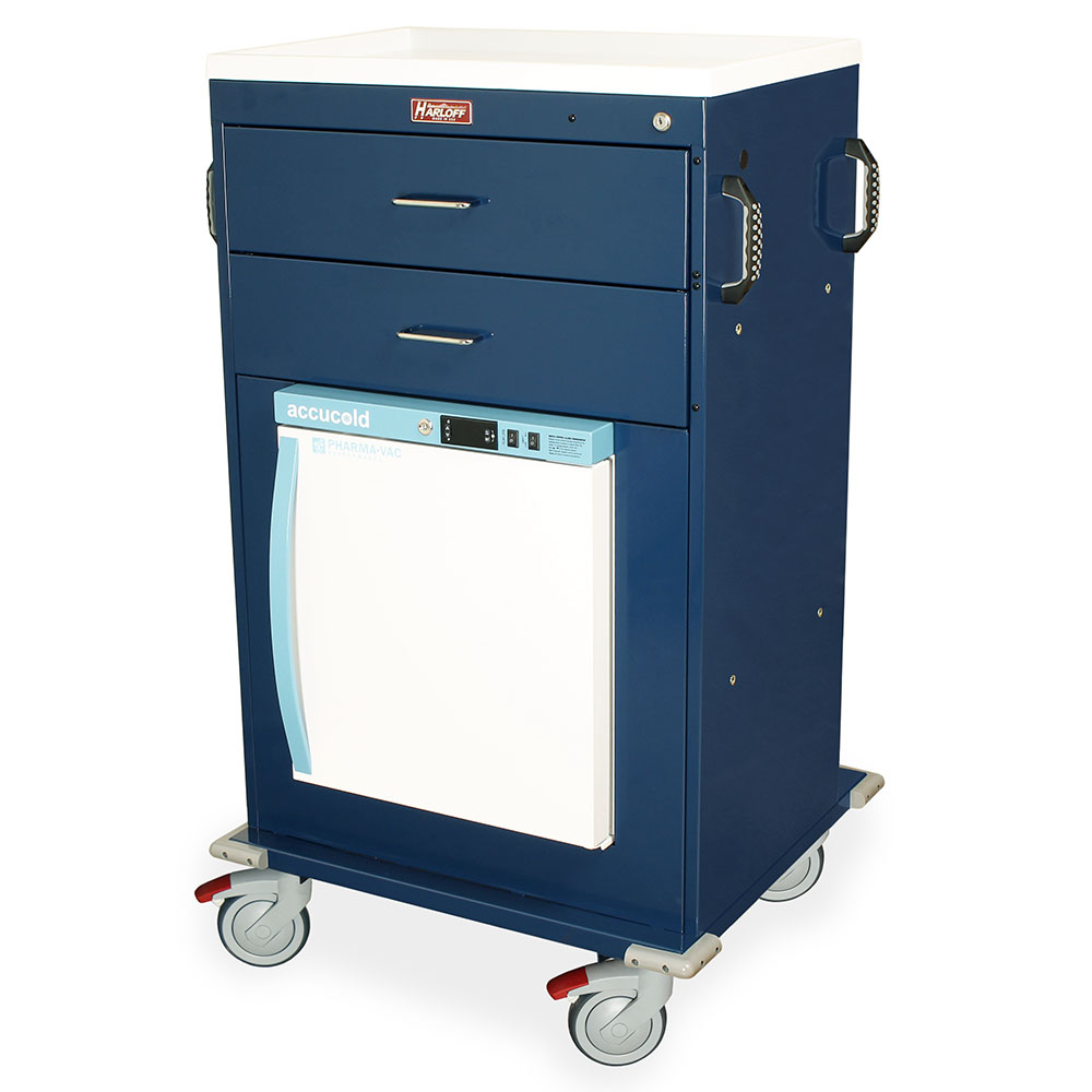 Harloff Malignant Hyperthermia Cart with 1.0 Cubic Feet Medical Grade Refrigerator, Two Drawers, Key Lock, MH4216K-AC