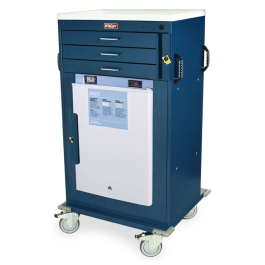 MH Cart with 2.4 Cubic Feet Medical Grade Refrigerator, Three Drawers, Breakaway Lock, MH4300B-AC