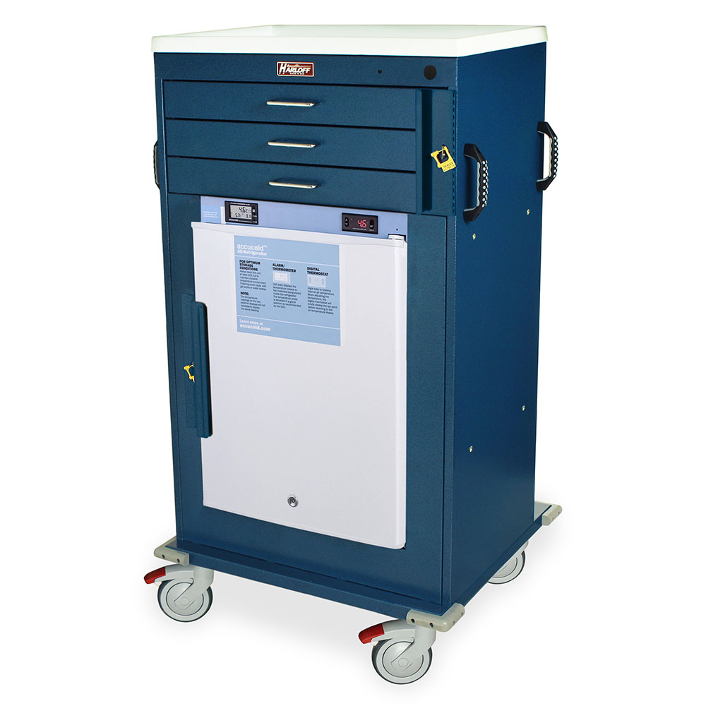 MH Cart with 2.4 Cubic Feet Medical Grade Refrigerator, Three Drawers, Breakaway Lock, MH4300B-AC Main image