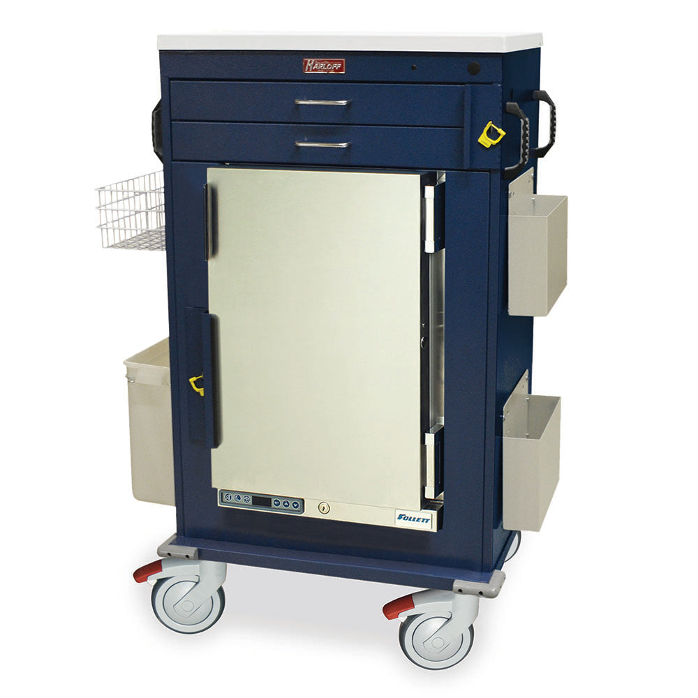 Harloff Premium Large Malignant Hyperthermia Cart with Lab Quality FOLLETT #REF2 1.8 cu ft Refrigerator, 3-3" storage