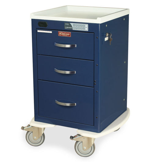 A-Series Lightweight Narrow Auto Locking Mini Width Cart, X-Short Height, Three Drawers, Electronic Keypad Lock with Proximity Reader, MPA1821ELP03 Main image