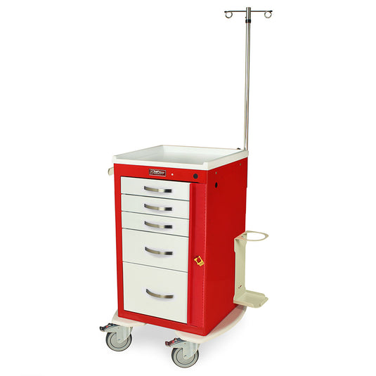 A-Series Narrow Lightweight Breakaway Crash Cart with MD18-EMG Accessories Package, Short Height, Five Drawers, MPA1824B05+MD18-EMG