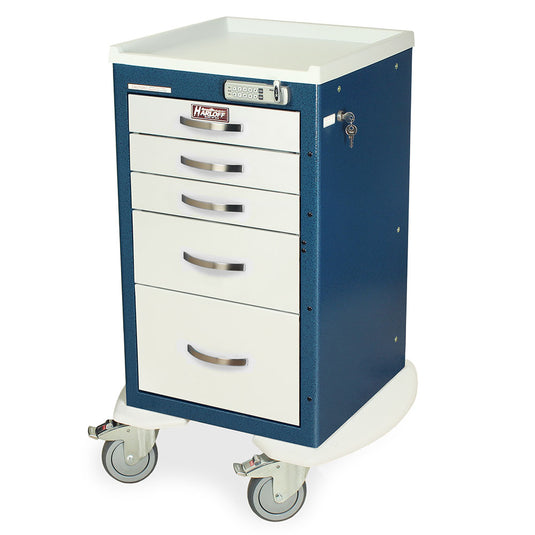 A-Series Narrow Aluminum E-Lock Anesthesia Cart, Short Height, Five Drawers, MPA1824E05